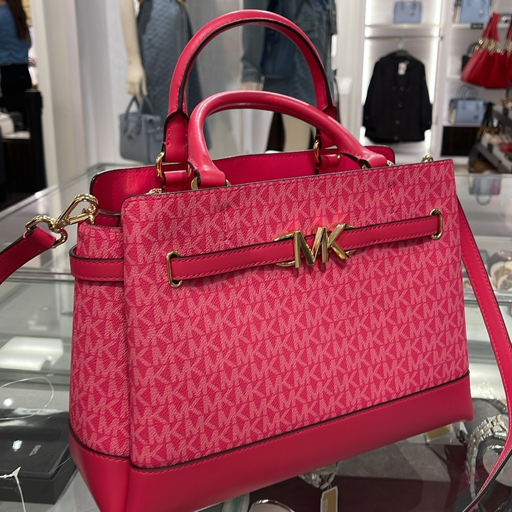 MICHAEL KORS 
Reed Large Graphic Logo Belted Satchel
Electric Pink 
NWT